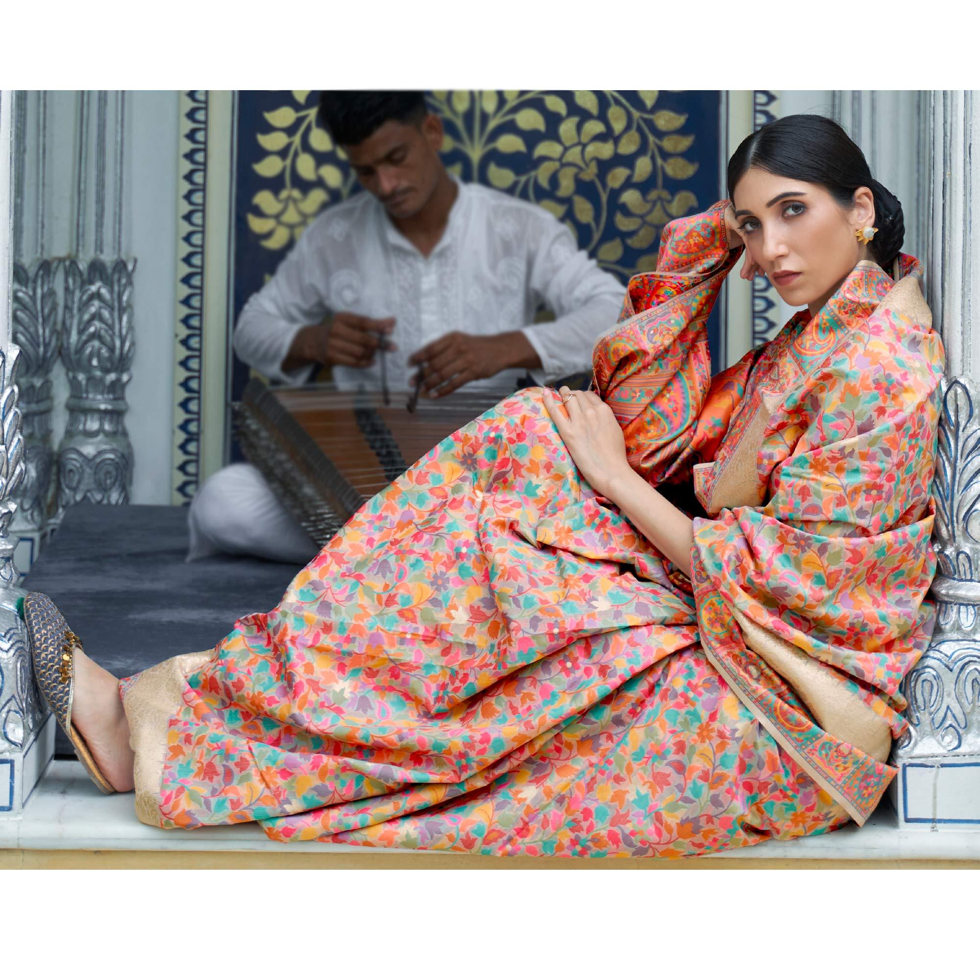 Pink Party Wear Woven Chanderi Silk Saree - Peachmode