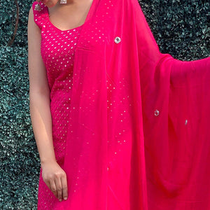 Pink Partywear Designer Embroidered Georgette Palazzo Suit - Peachmode