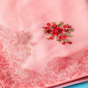 Pink Partywear Embroidered Butta  Georgette Saree - Peachmode