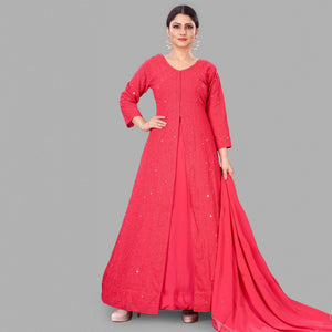 Pink Partywear Embroidered Heavy Faux Georgette A line Anarkali suit - Peachmode