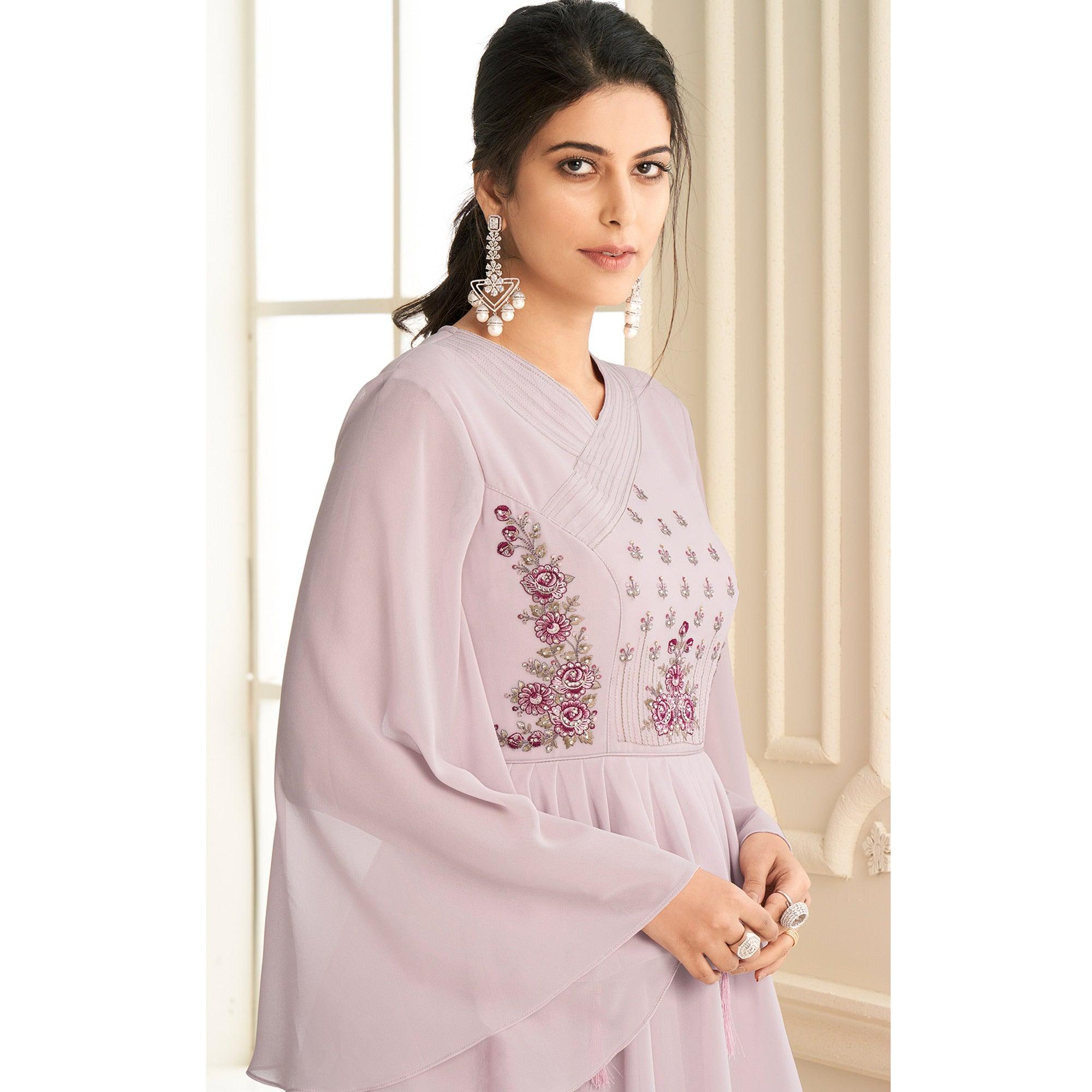 Pink Partywear Embroidered Heavy Georgette Gown - Peachmode