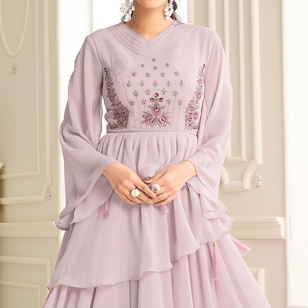 Pink Partywear Embroidered Heavy Georgette Gown - Peachmode