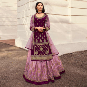 Pink Partywear Embroidered Net Lehenga Choli - Peachmode