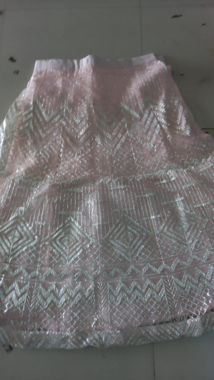 Pink Partywear Embroidered Net Lehenga - Peachmode