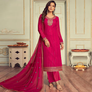 Pink Partywear Embroidery With Embellished Georgette Suit - Peachmode