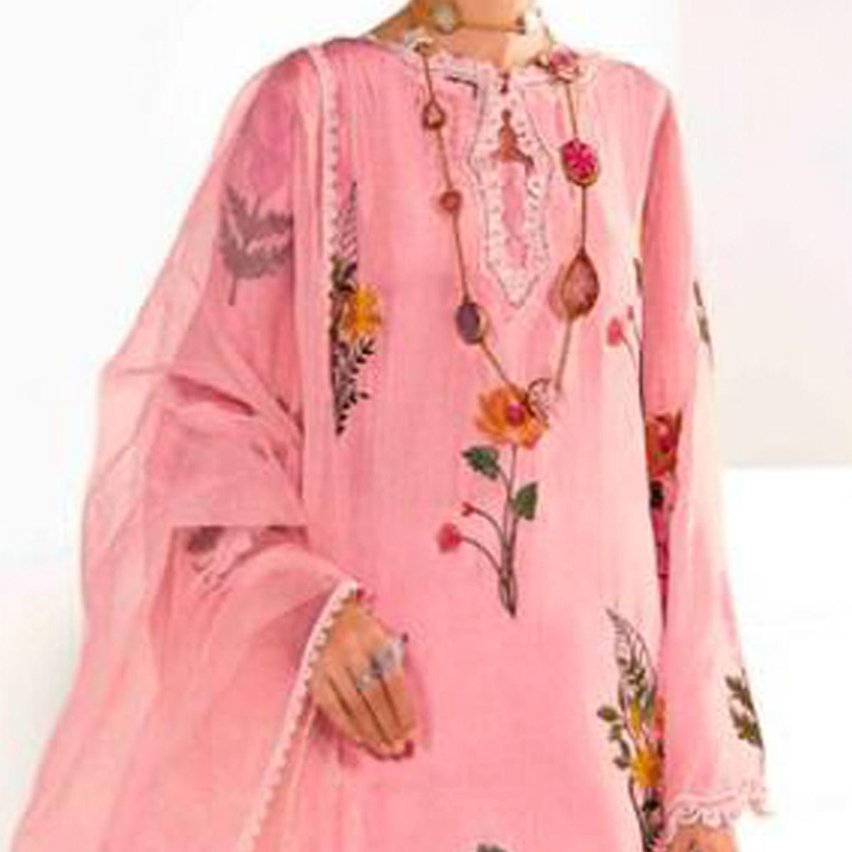 Pink Partywear Floral Embroidered Georgette Pakistani Suit - Peachmode