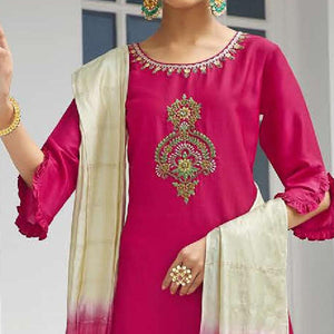 Pink Partywear Heavy Hand Work Bember Silk Suit - Peachmode