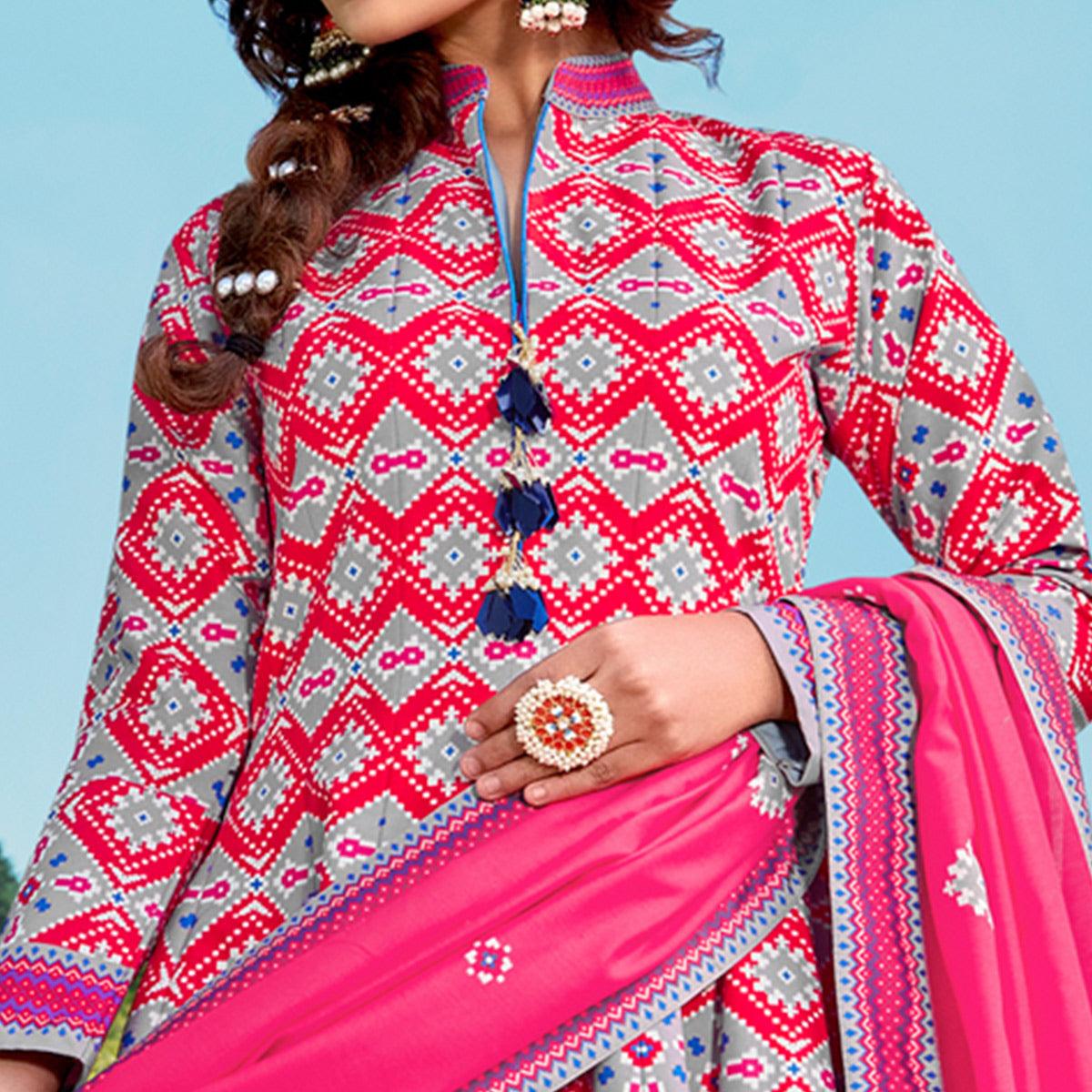 Pink Partywear Patola Digital Printed Killer Silk Anarkali Suit - Peachmode