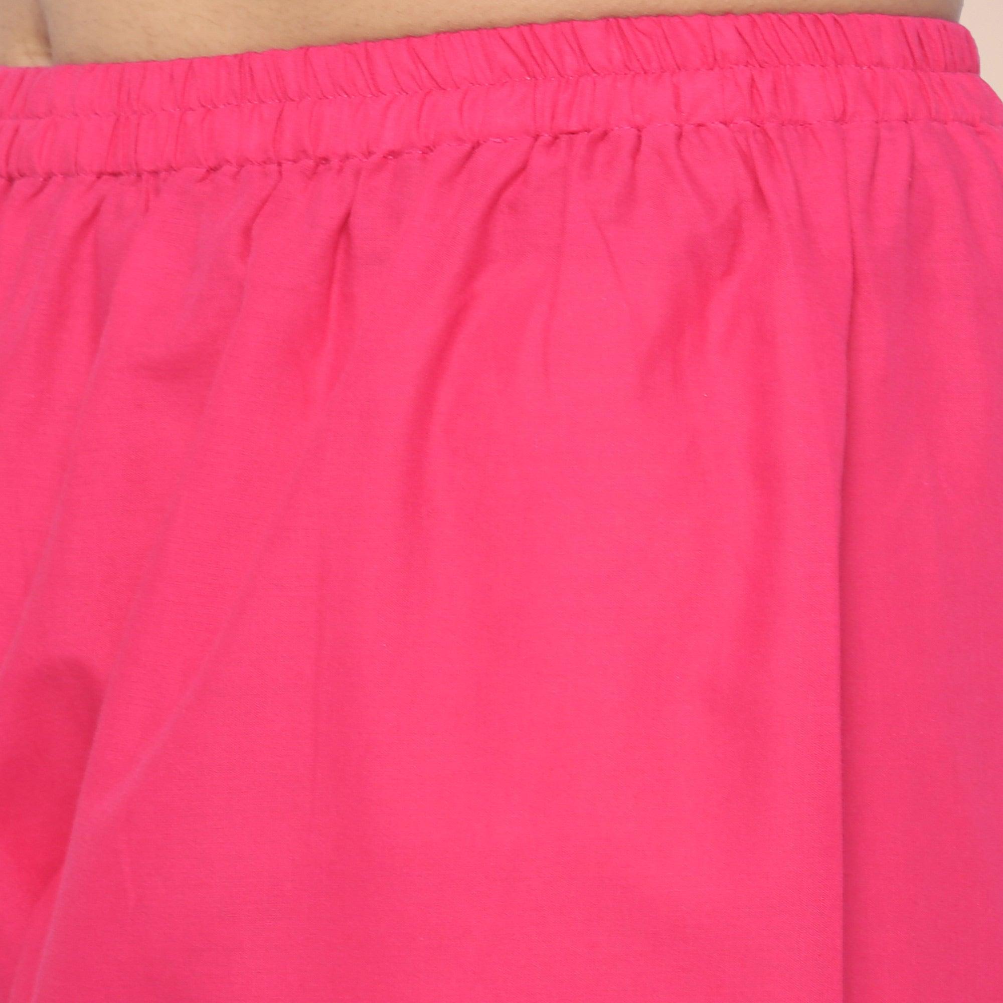Pink Partywear Printed With Gotta Patti Muslin Kurti Pant Set With Dupatta - Peachmode