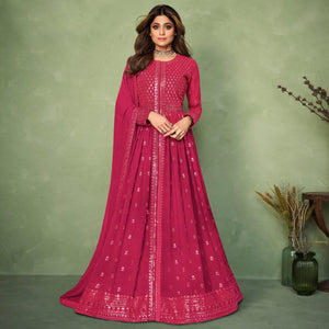 Pink Partywear Sequence Embroidered Georgette Gown - Peachmode