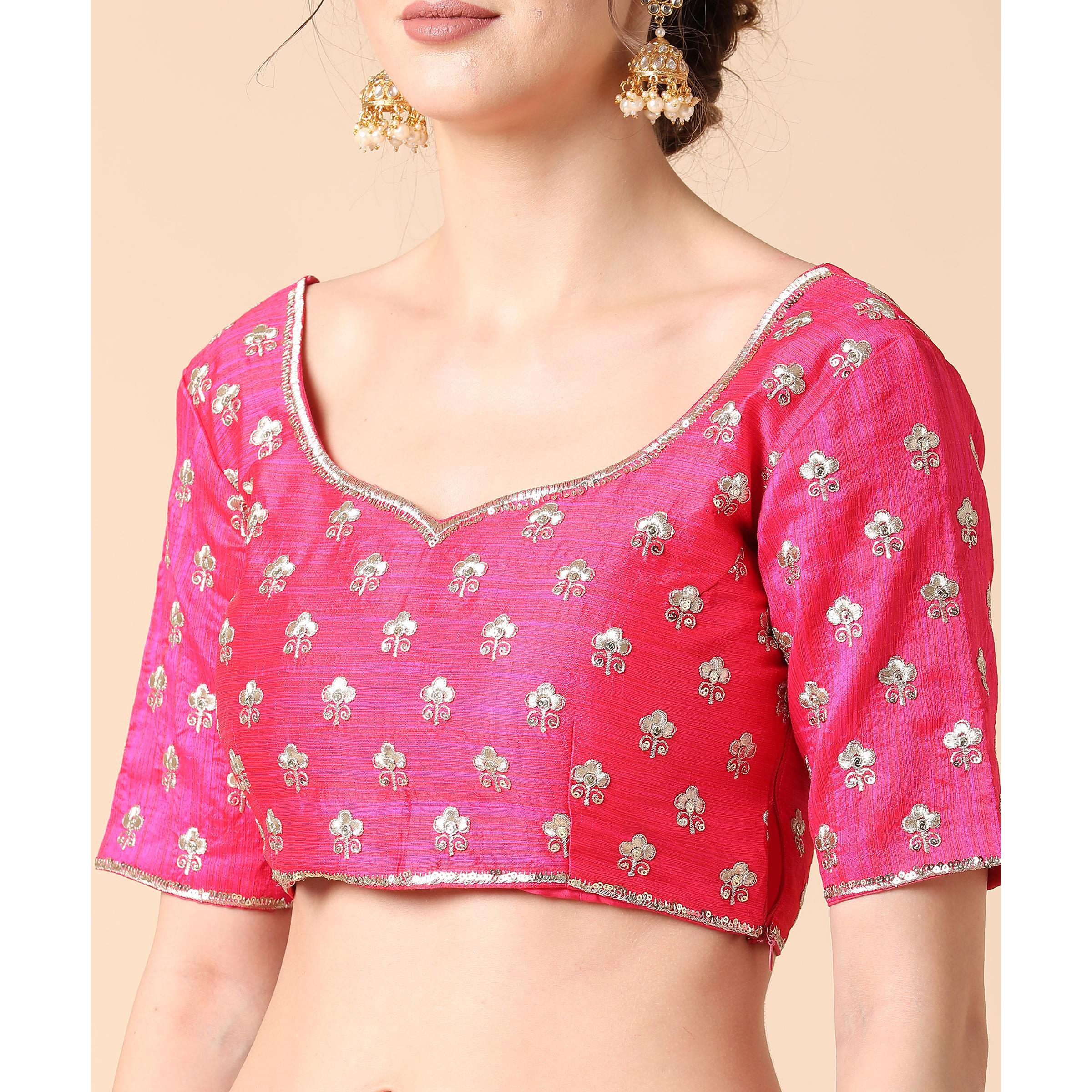 Pink Partywear Sequence Embroidered Heavy Silk Lehenga - Peachmode