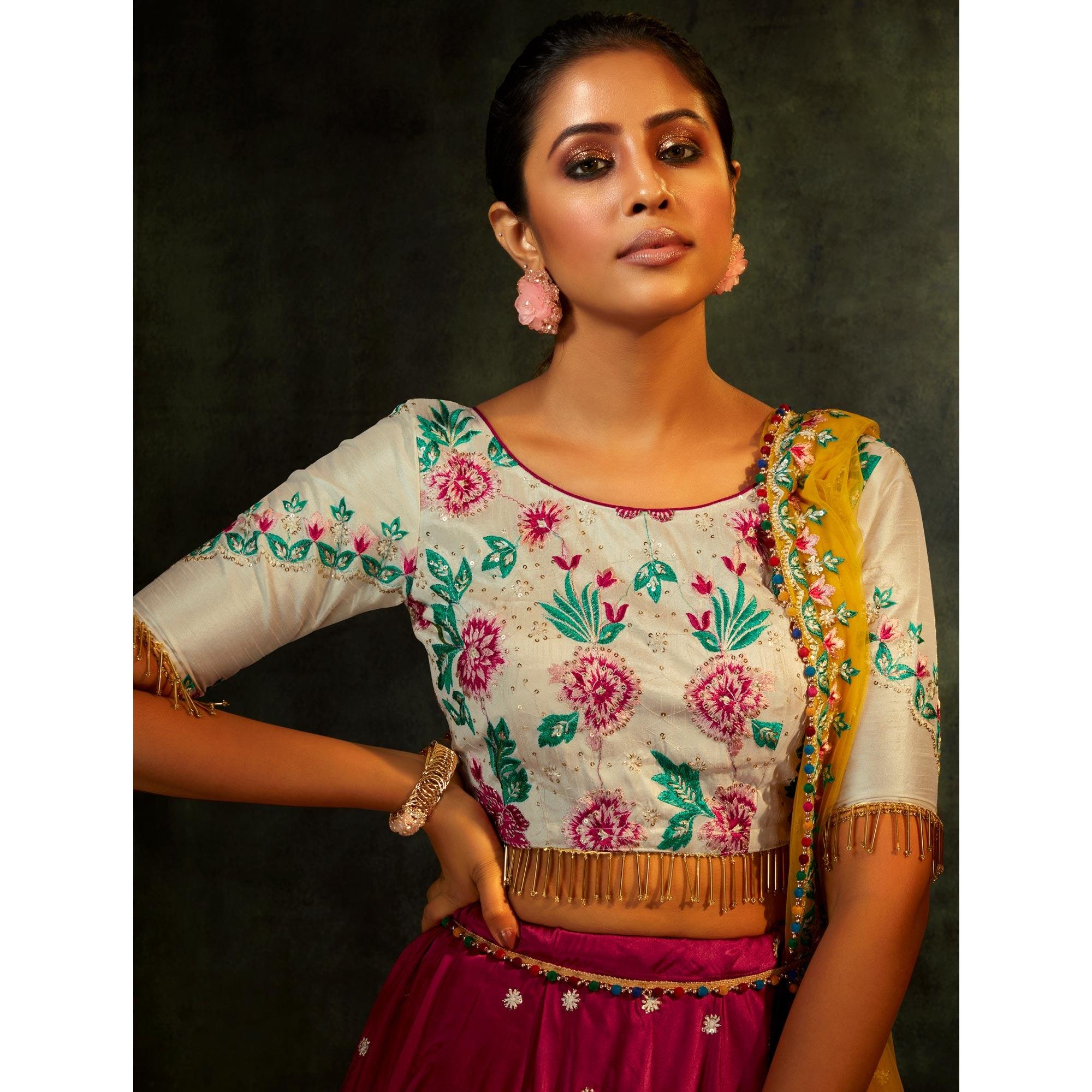 Pink Partywear Sequence Embroidered Satin Lehenga Choli - Peachmode