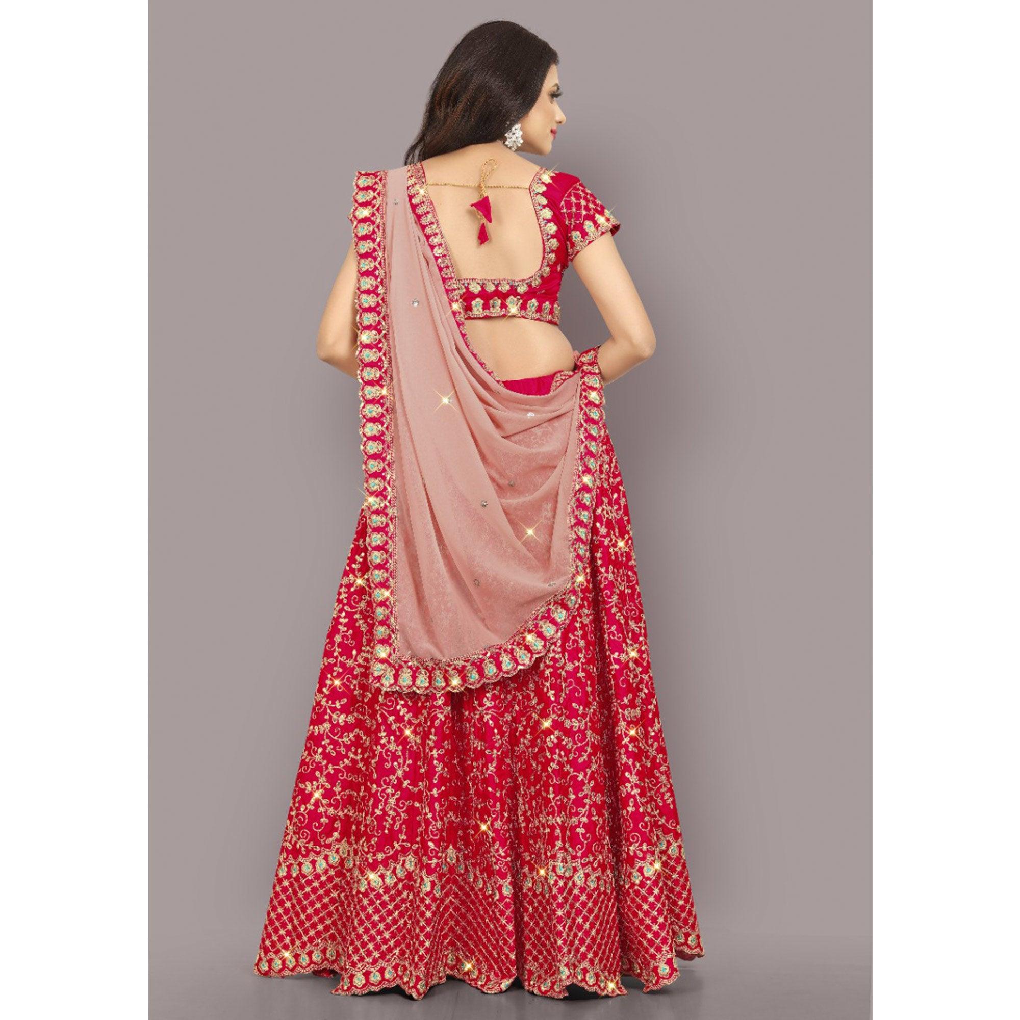 Pink Partywear Sequence Embroidery Satin Lehenga Choli - Peachmode