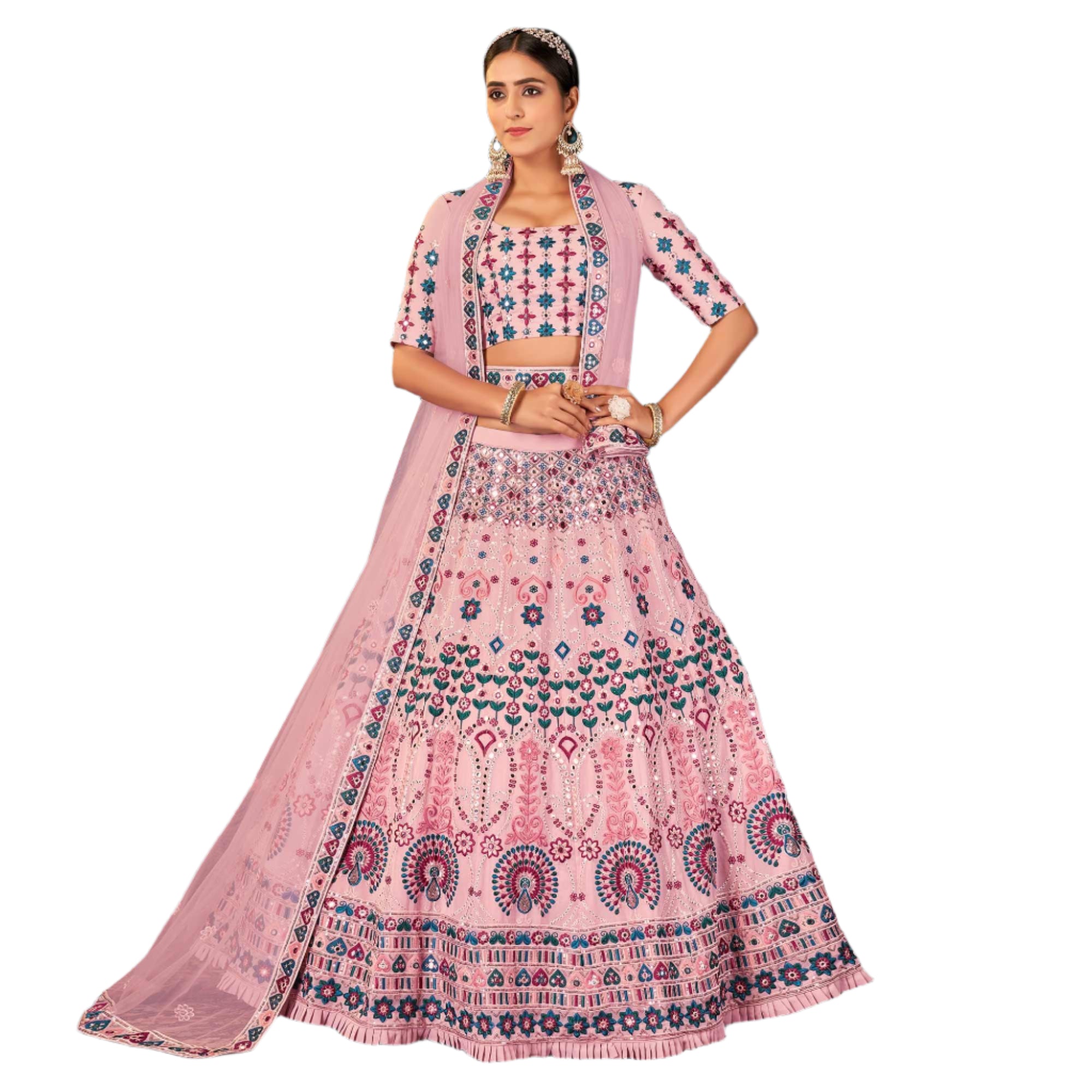 Pink Partywear Sequence With Gotta Patti Embroidered Georgette Lehenga Choli - Peachmode