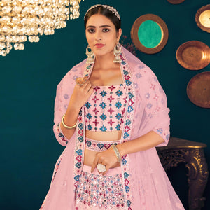 Pink Partywear Sequence With Gotta Patti Embroidered Georgette Lehenga Choli - Peachmode