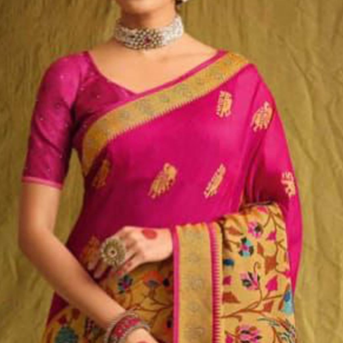 Pink Partywear Weaving Resham Work Silk Saree - Peachmode