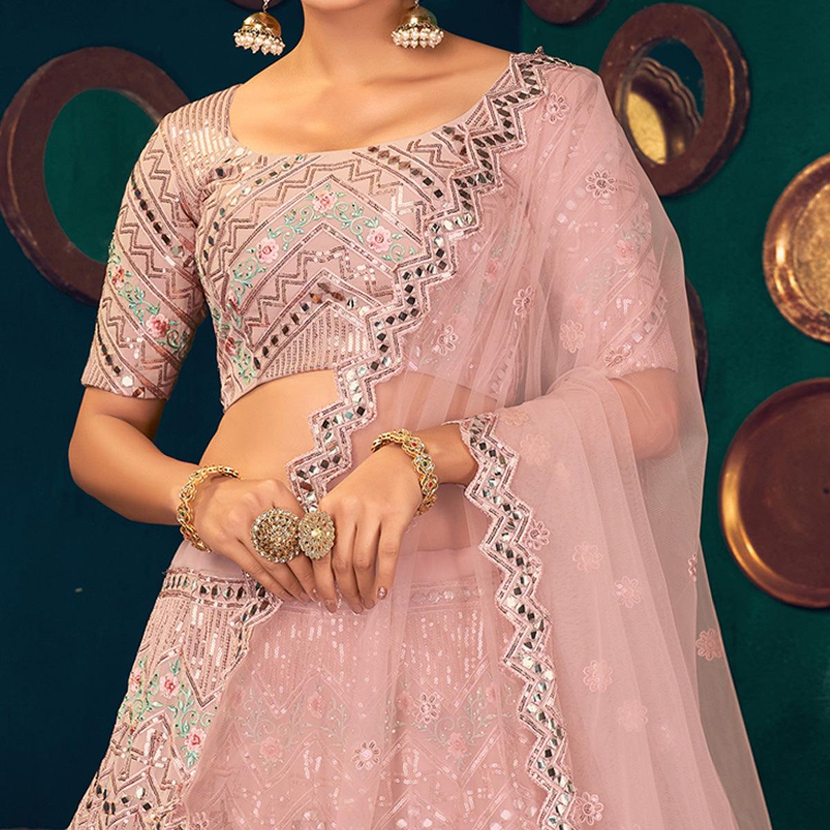Pink Pastel Partywear Sequence With Gotta Patti Embroidered Georgette Lehenga Choli - Peachmode