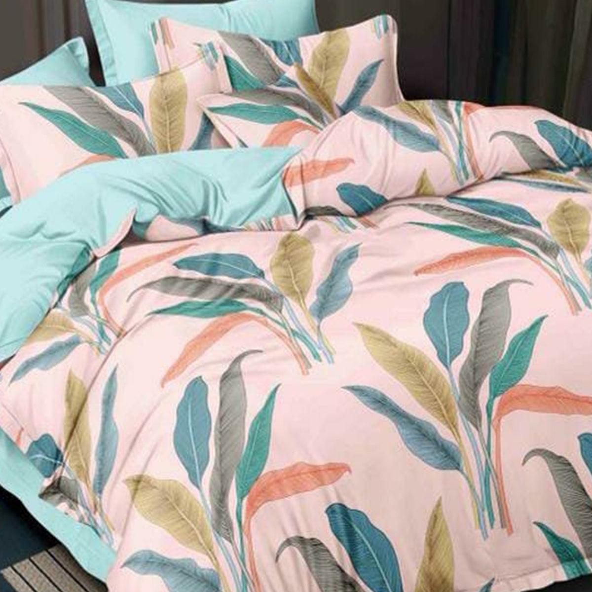 Pink Poly Cotton Double Bedsheet with Pillow Cover - Peachmode