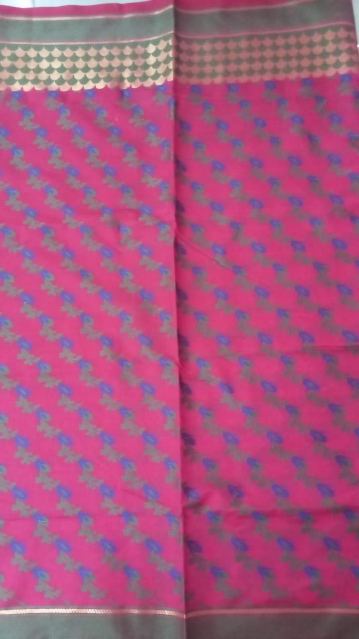 Pink Printed Banarasi Silk Saree - Peachmode