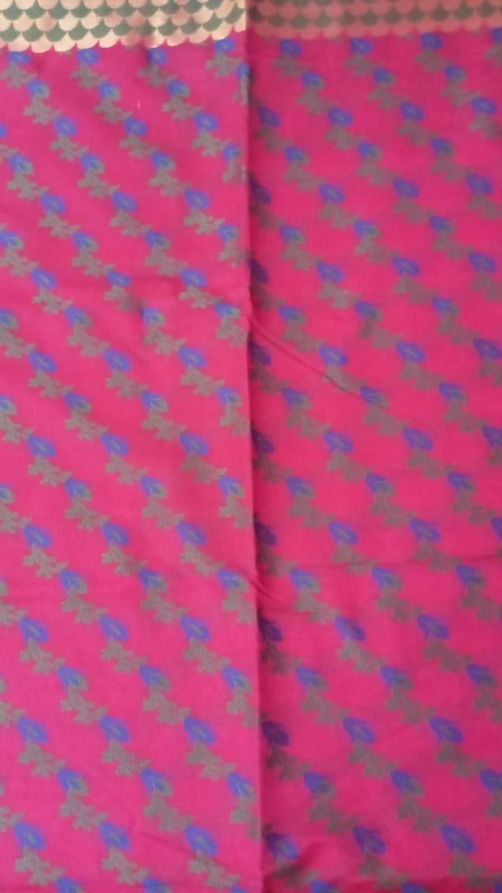 Pink Printed Banarasi Silk Saree - Peachmode