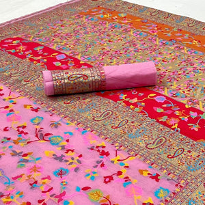 Pink Printed Chanderi Saree - Peachmode