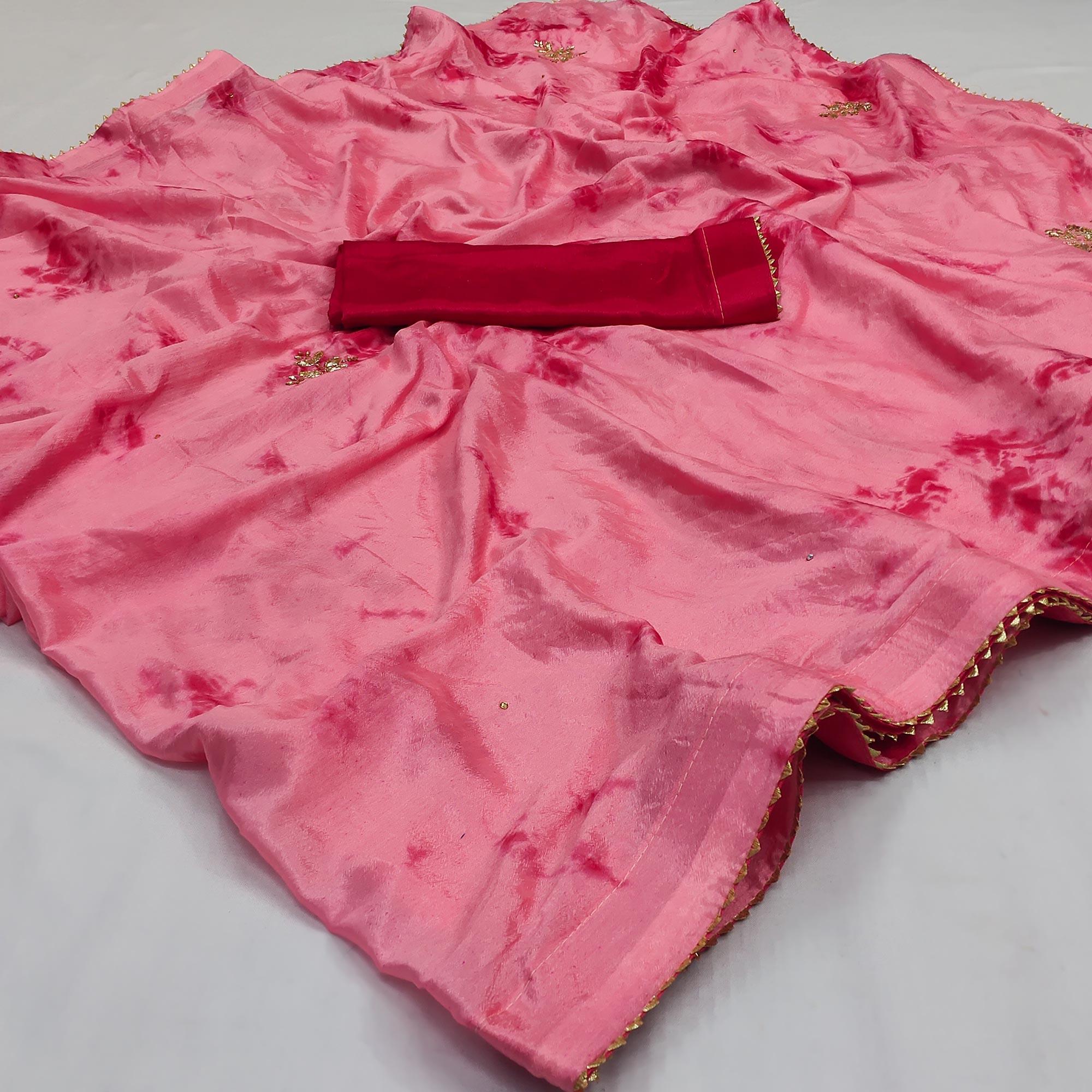 Pink Printed Chiffon Saree - Peachmode
