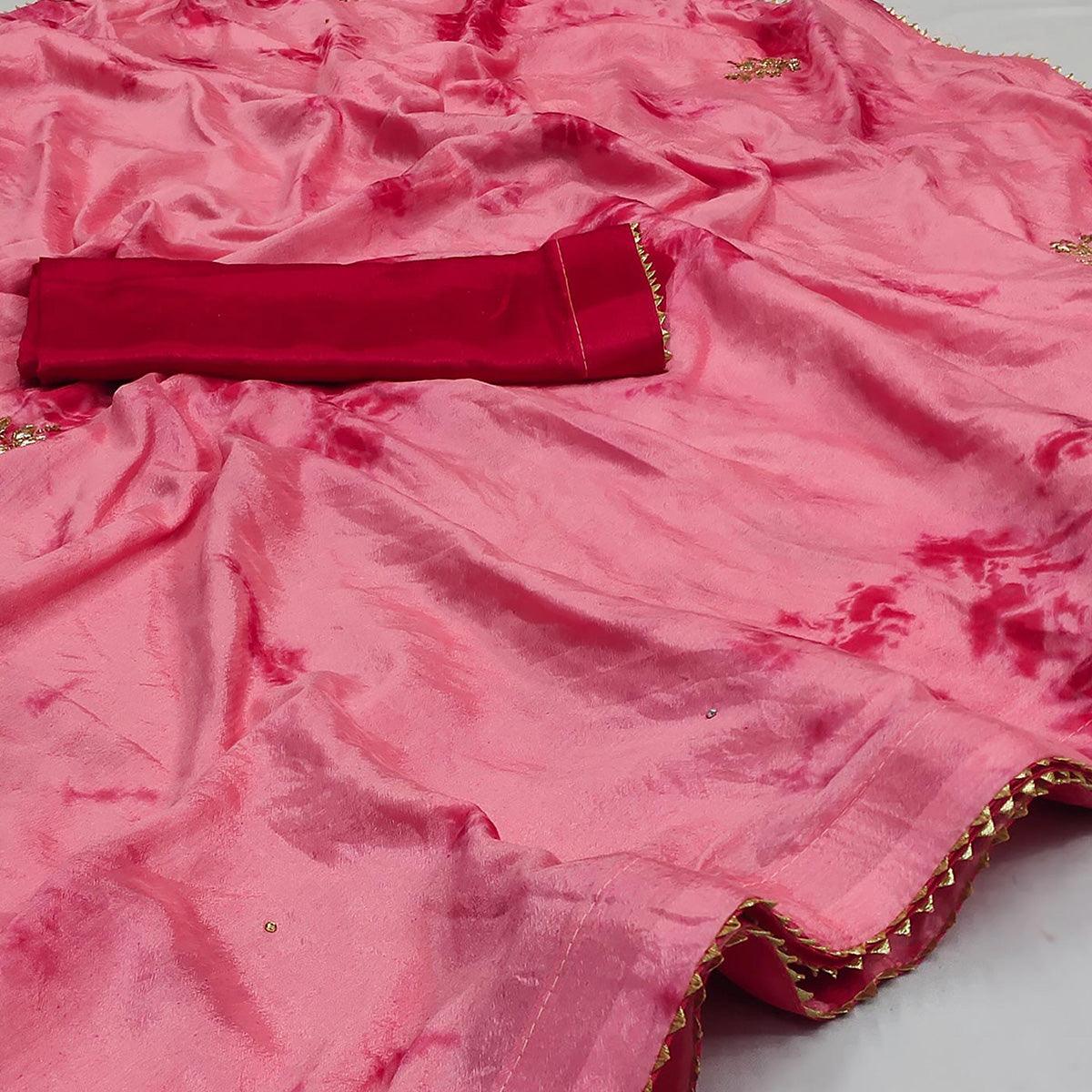 Pink Printed Chiffon Saree - Peachmode