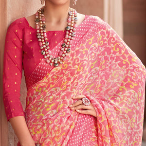 Pink Printed Chiffon Saree - Peachmode