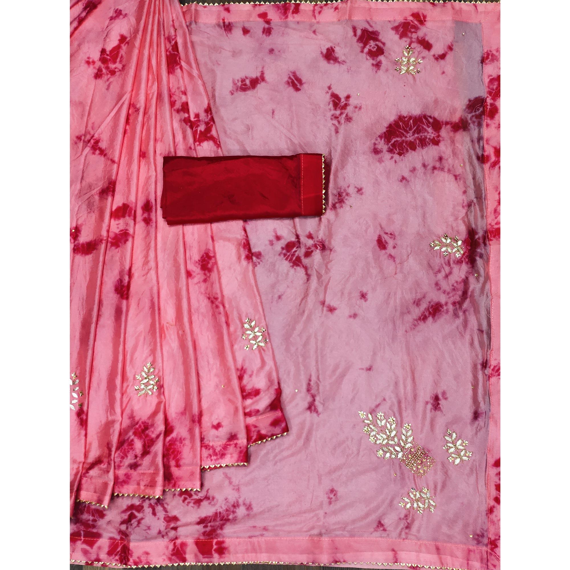 Pink Printed Chiffon Saree - Peachmode