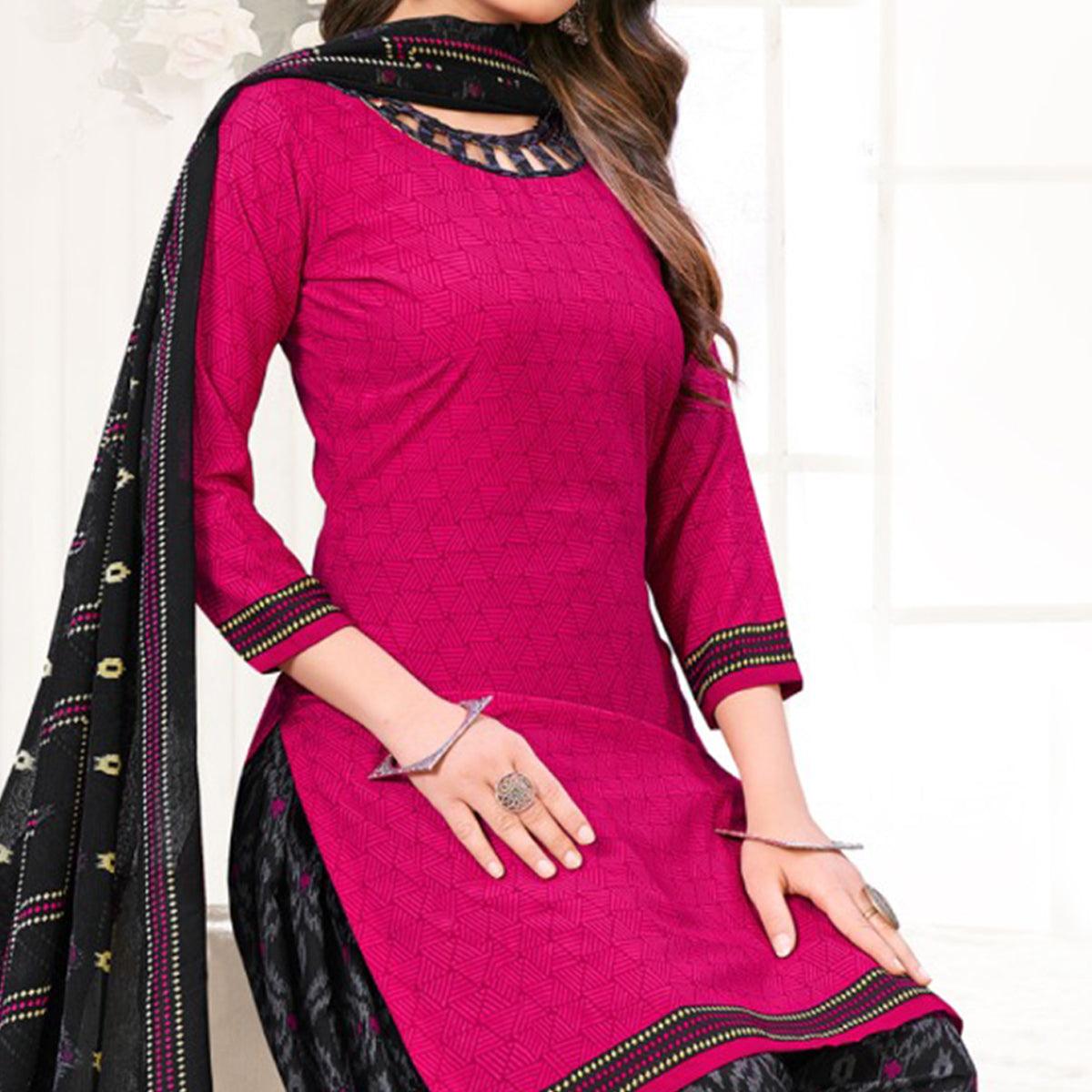 Pink Printed Crepe Patiala Dress Material - Peachmode