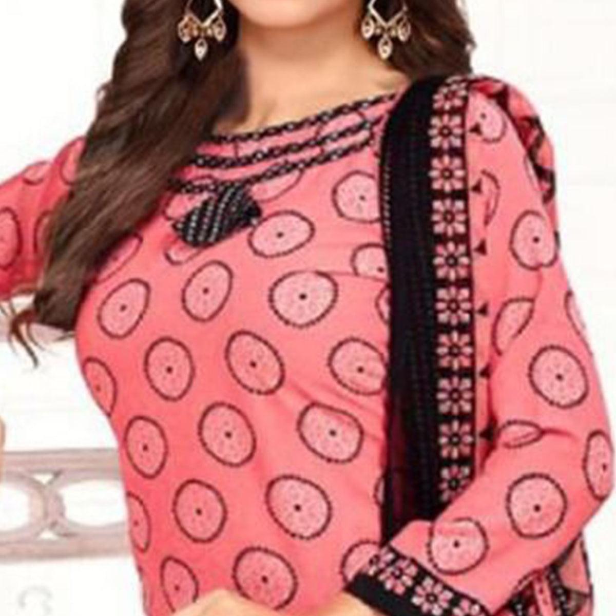 Pink Printed Crepe Patiala Dress Material - Peachmode