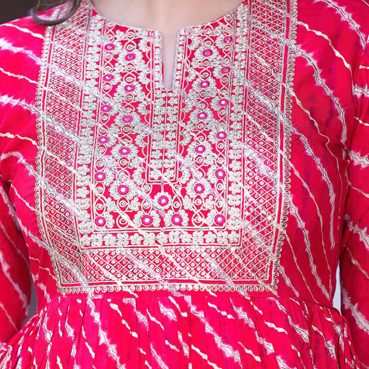 Pink Printed-Embroidered Rayon Sharara Suit - Peachmode