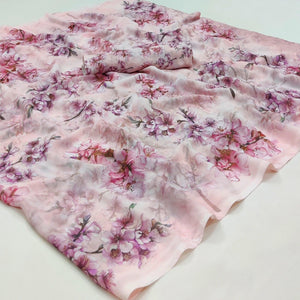 Pink Printed Georgette Saree - Peachmode