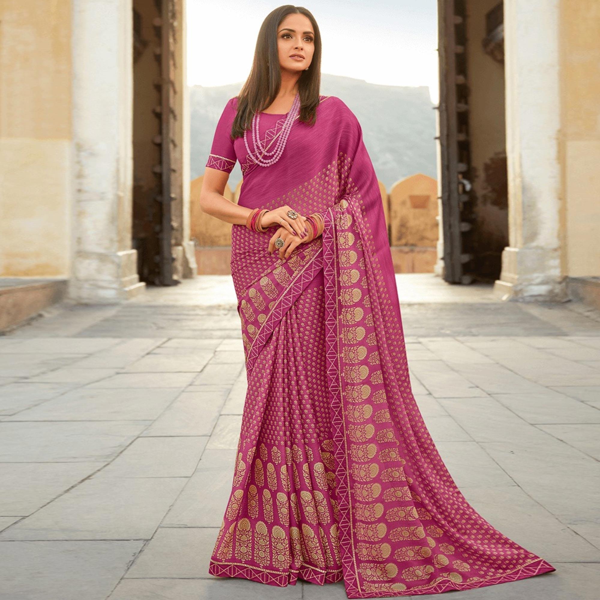 Pink Printed Georgette Saree