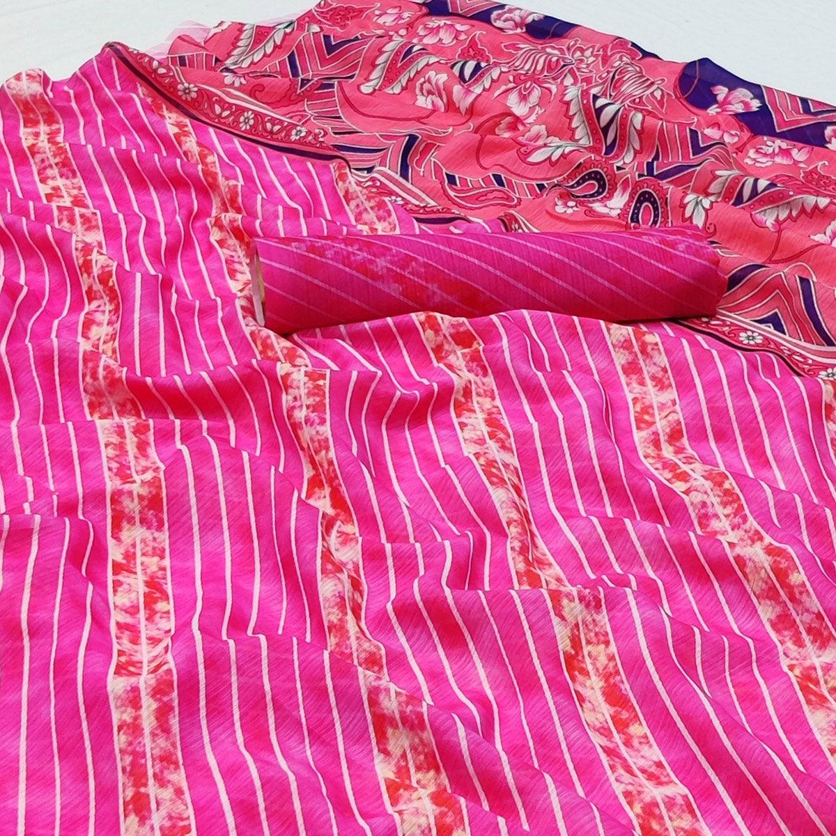 Pink Printed Georgette Saree - Peachmode