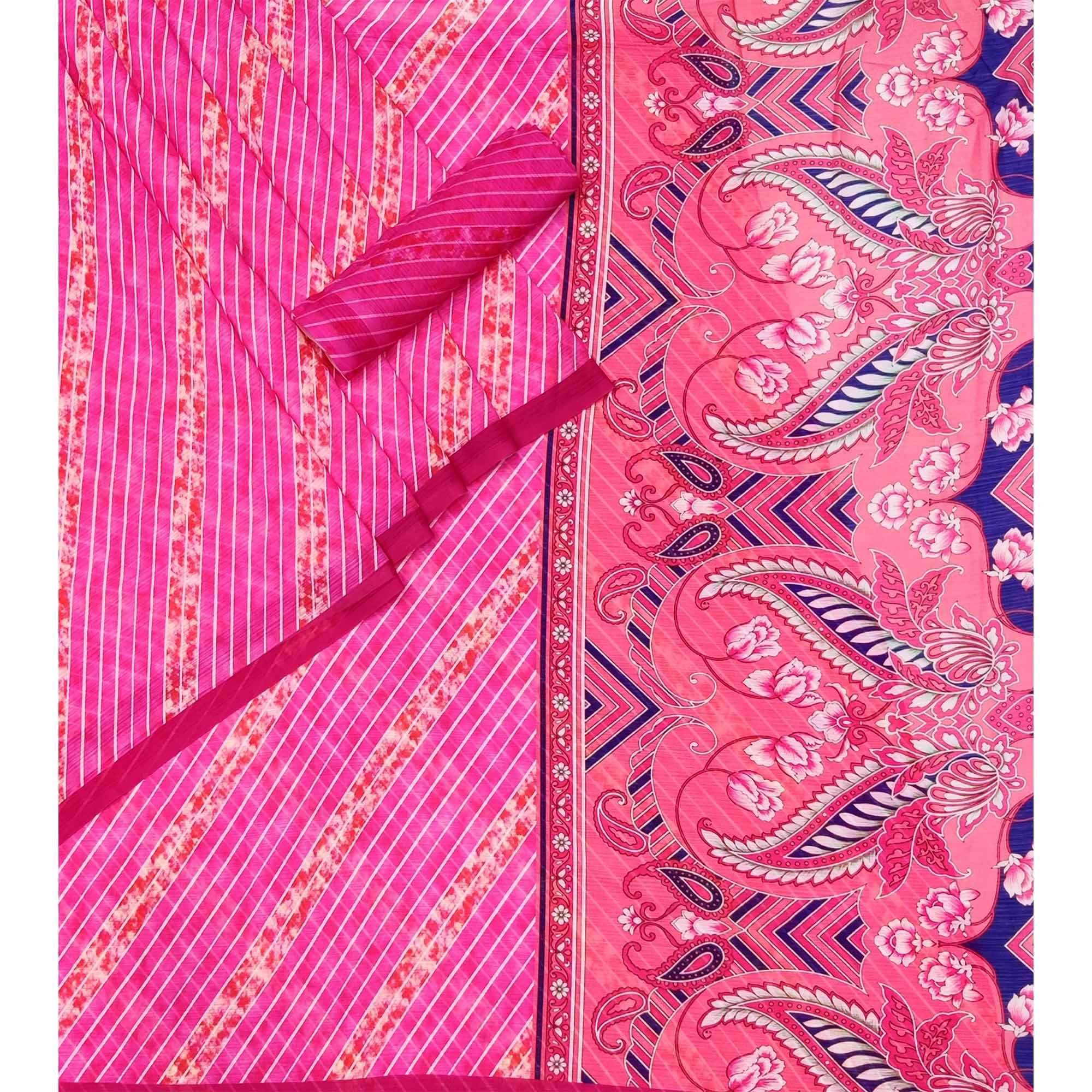 Pink Printed Georgette Saree - Peachmode