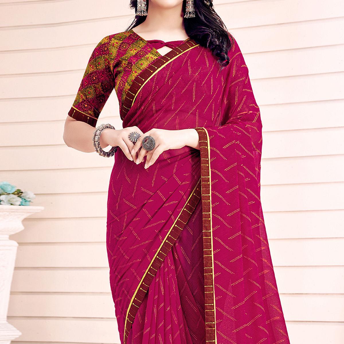 Pink Printed Georgette Saree - Peachmode