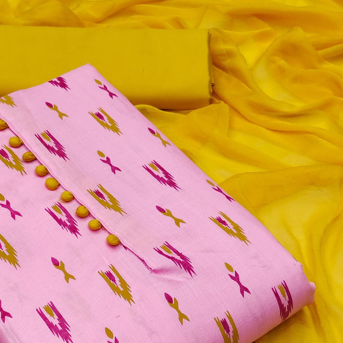 Pink Printed Poly Cotton Dress Material - Peachmode