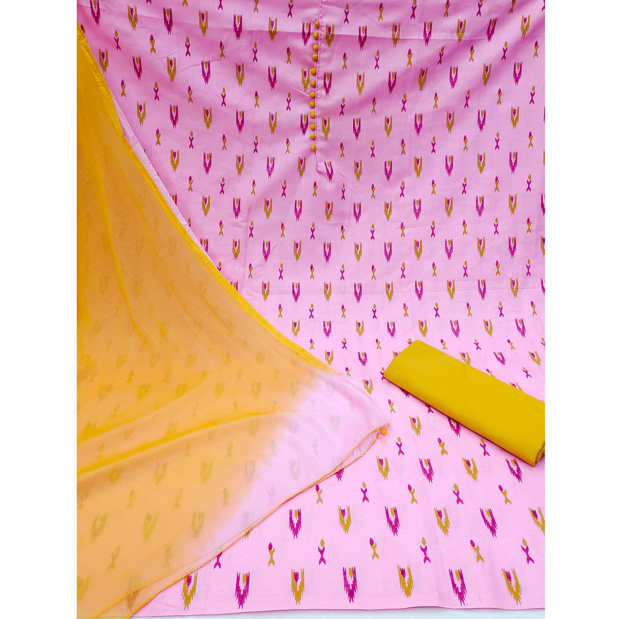 Pink Printed Poly Cotton Dress Material - Peachmode