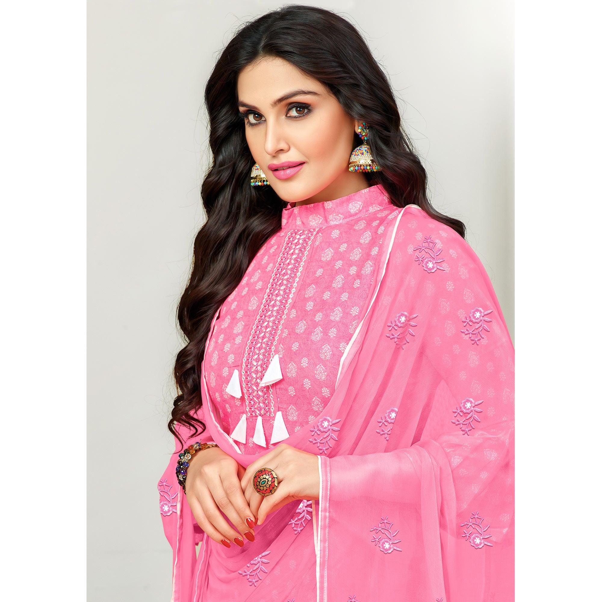 Pink Printed Poly Cotton Suit - Peachmode