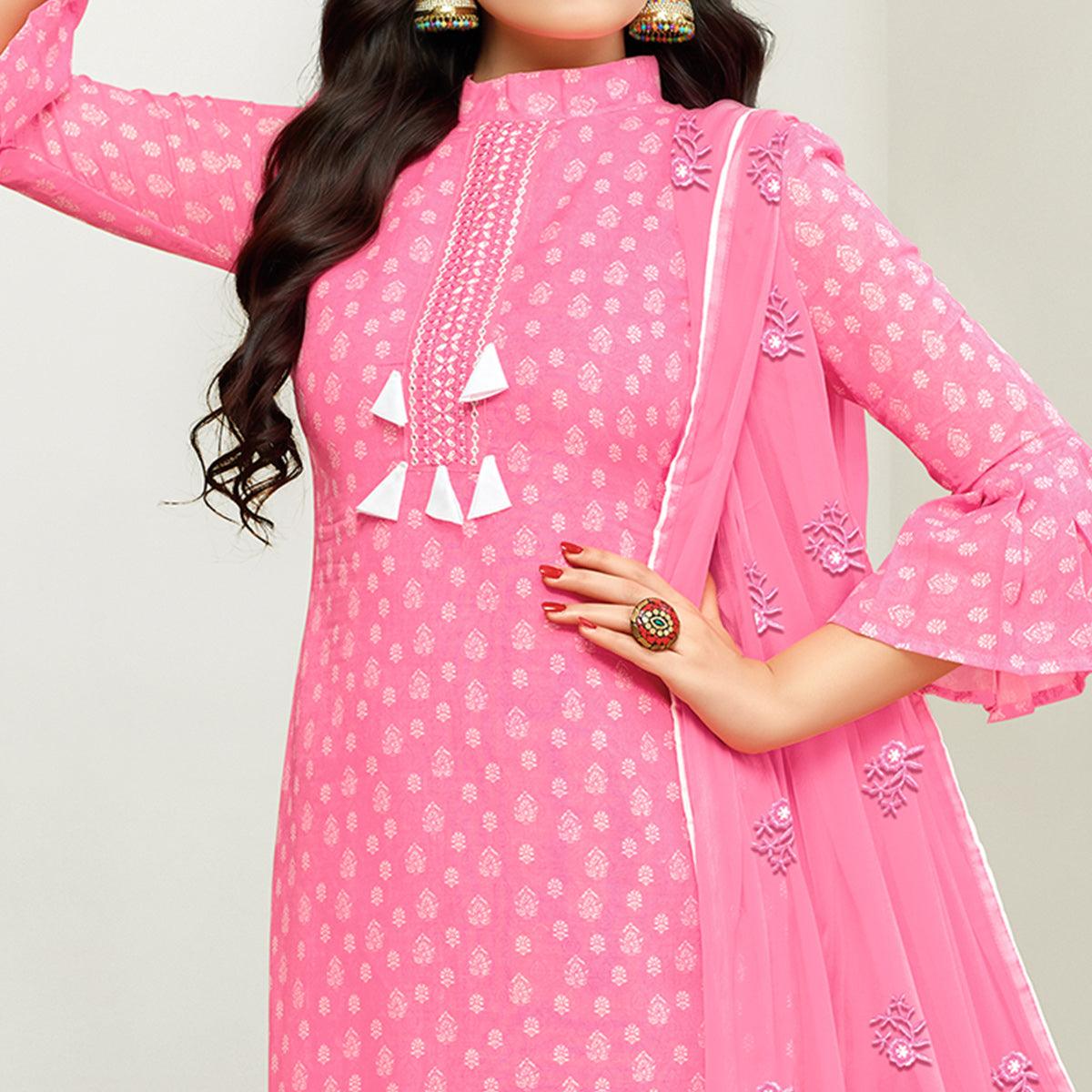Pink Printed Poly Cotton Suit - Peachmode