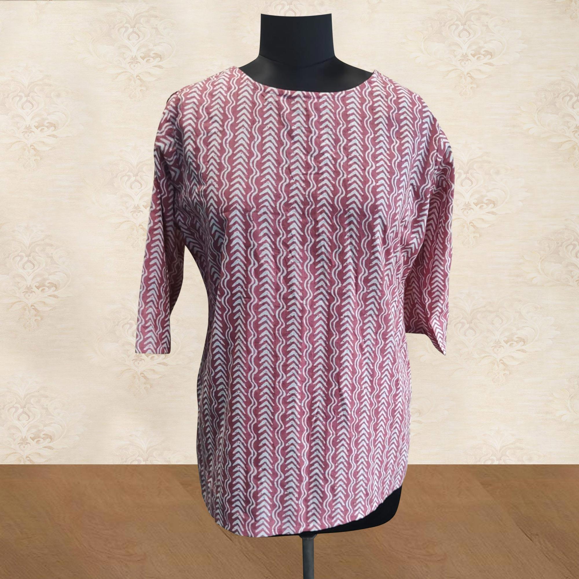 Pink Printed Poly Cotton Top - Peachmode