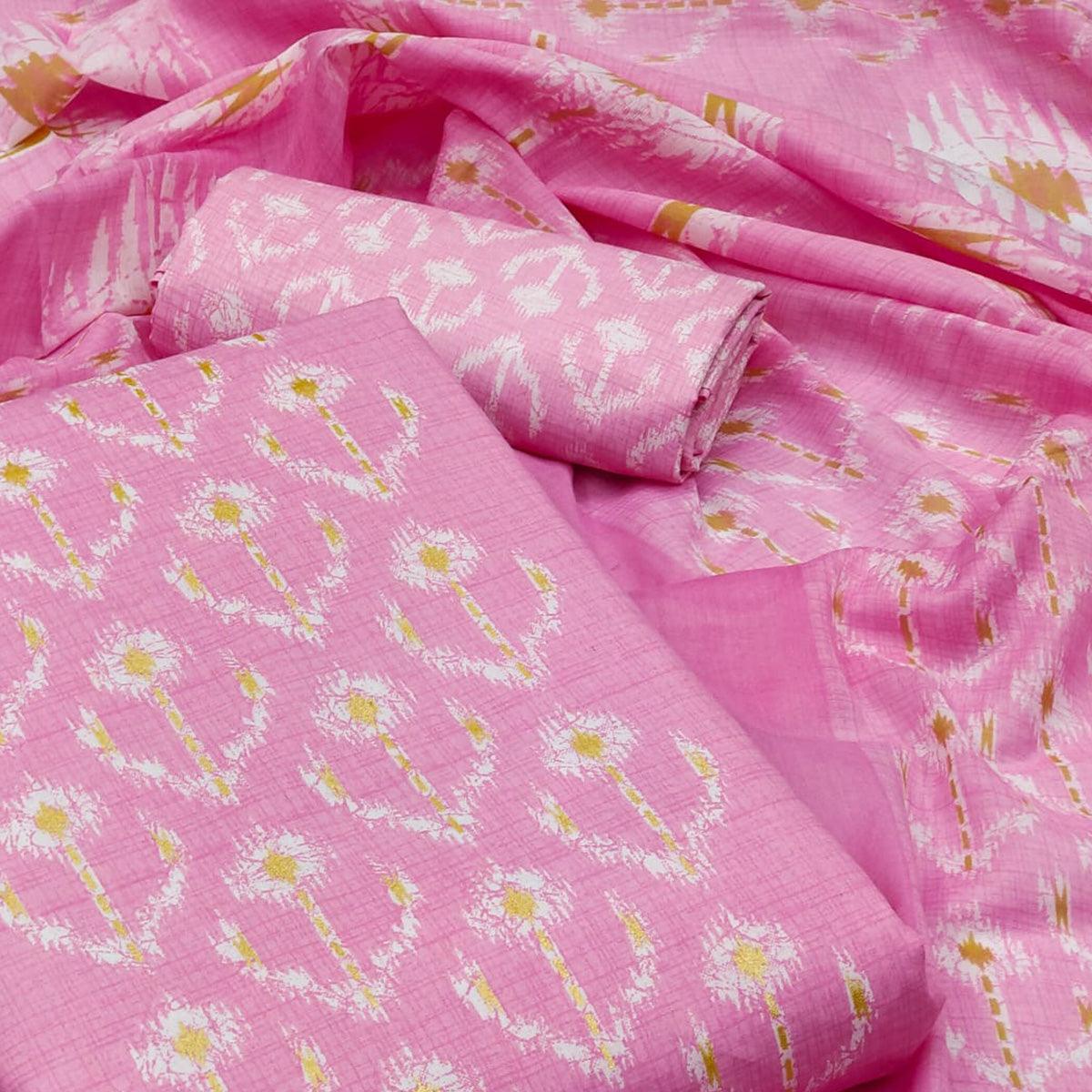 Pink Printed Pure Cotton Dress Material - Peachmode