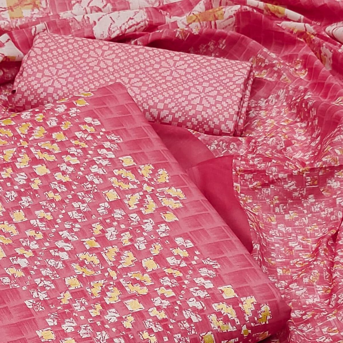 Pink Printed Pure Cotton Dress Material - Peachmode
