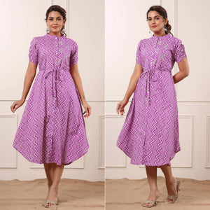 Pink Printed Pure Cotton Dress - Peachmode