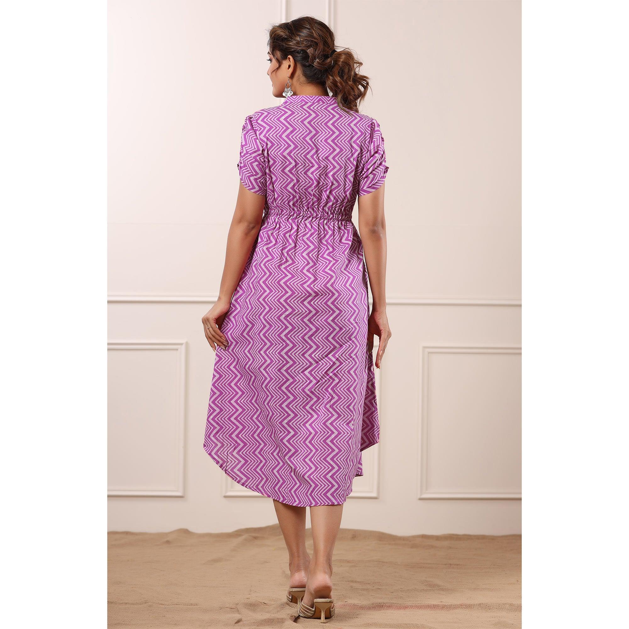 Pink Printed Pure Cotton Dress - Peachmode