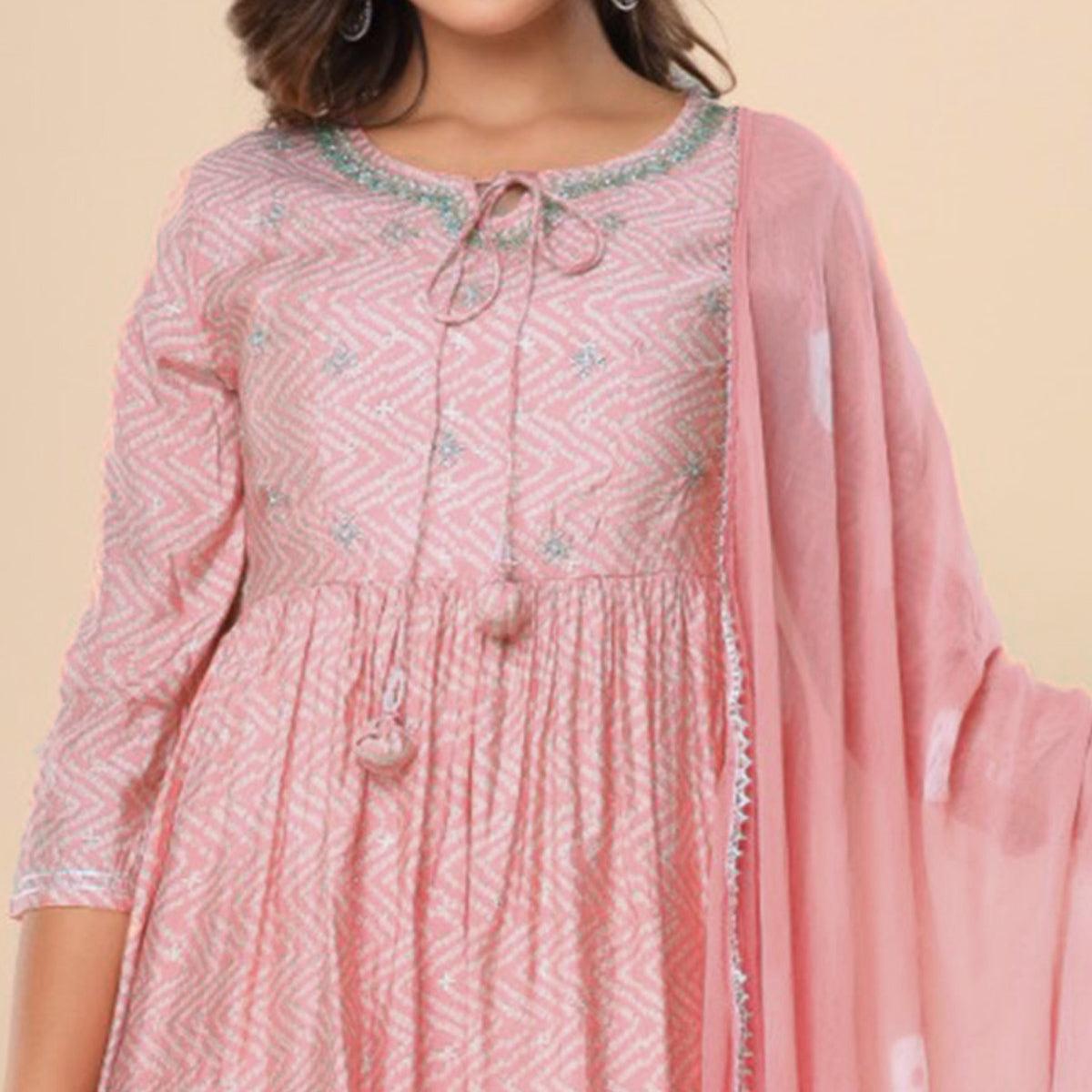 Pink Printed Pure Cotton Sharara Suit - Peachmode