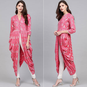 Pink Printed Rayon Kurti - Peachmode