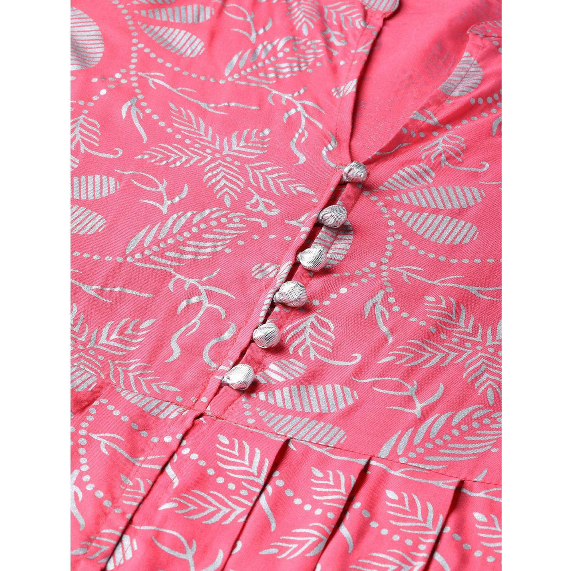 Pink Printed Rayon Kurti - Peachmode
