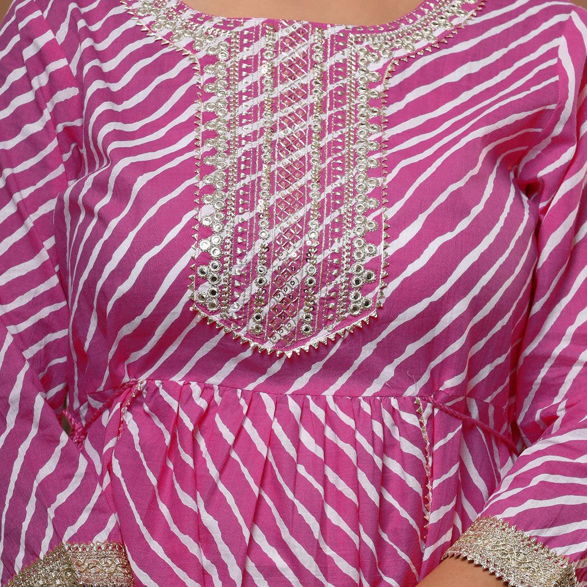 Pink Printed With Embroidered Pure Cotton Sharara Suit - Peachmode